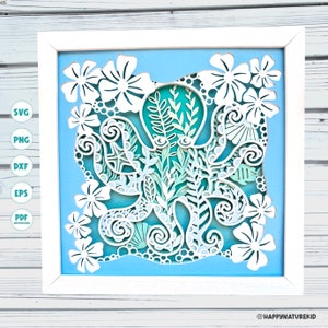 Bloem Octopus schaduw vak SVG, 3D Octopus SVG, Oceaan schaduw vak SVG, 3D gelaagde SVG, Oceaan Mandala SVG, SVG-bestanden voor Cricut silhouet SVG