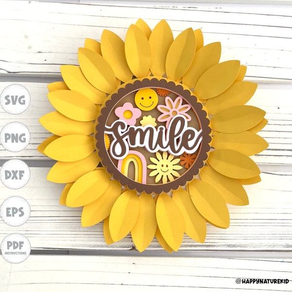 Paper Flower svg, 3d Smile Sunflower svg, 3d Sunflower svg, Shadow Box svg, Boho svg Paper Flower svg, 3d Smile Sunflower svg, 3d Sunflower svg, Shadow Box svg, Boho svg