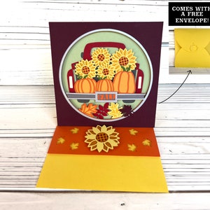 Easel Card Design svg Bundel, Fall Easel Card svg, Wenskaart svg, Envelop svg, Cricut Projecten, Fall Truck svg, Zonnebloem svg