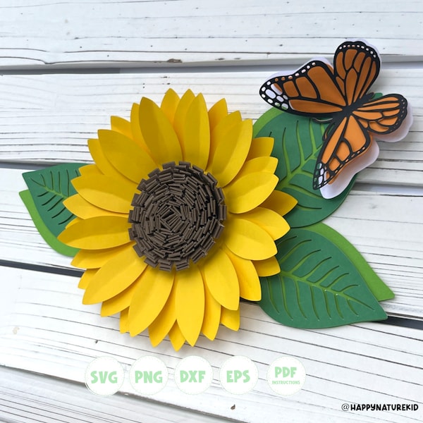 3d Sunflower svg, 3d Butterfly svg, Paper Flower svg, Layered svg, 3d Flower svg