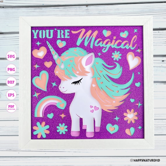 Magical Unicorn Shadow box svg, 3d Layered svg, 3d Unicorn Svg, Girls room decor, Projects for Cricut, Valentines Card svg, 3d svg