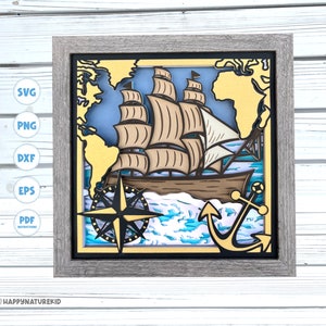 3d Travel Ship shadow box svg 3d Sailboat shadow box svg files for Cricut 3d Layered svg Cardstock svg Layered Papercut svg 3d svg