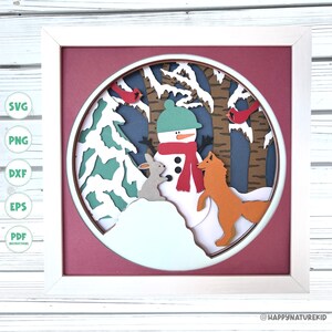 3D Tiere und Schneemann Schattenbox svg Schneemann Schattenbox svg Fuchs Schattenbox svg Kaninchen svg 3d geschichtet svg 3d Cardstock svg-Dateien für Cricut