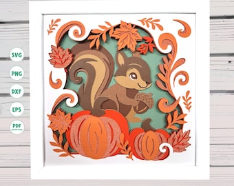 Fall Squirrel shadow box svg, Cricut svg, Light box, Svg files for Cricut, silhouette svg, 3d layered shadow box, 3d svg