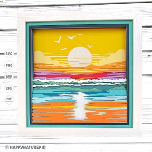 Strand zonsondergang schaduw vak SVG, Oceaan schaduw vak SVG, zomer schaduw vak SVG, Cricut projecten, SVG-bestanden voor Cricut, silhouet SVG, 3D SVG