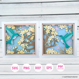 3d Hummingbird scene shadow box svg bundle, 3d Layered svg, Spring Shadow box svg 3d Blossom svg,  Svg files for Cricut, 3d svg, papercut