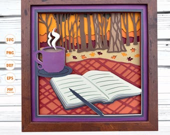Forest Journaling shadow box svg, Fall shadow box svg, Cozy Fall shadow box svg, Cricut projects, Silhouette svg, 3d layered svg, 3d svg