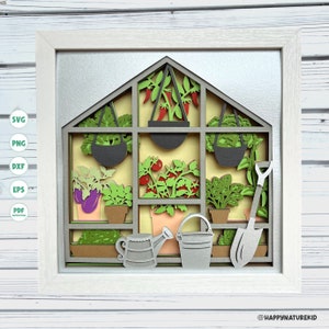 Caja de sombras de invernadero vegetal svg, Caja de sombras de huerto svg, Caja de sombras de plantas svg, Proyectos para Cricut, 3d Layered svg, Cricut svg