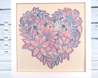 Floral Heart shadow box svg, Heart Mandala svg, Light Box, Cricut Projects, Svg files for Cricut, silhouette svg, 3dLayered svg, 3d svg