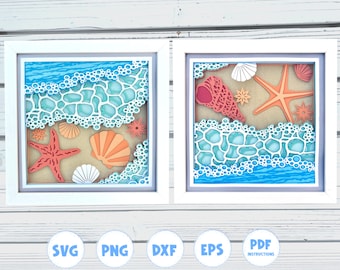 3d Beach and Shells shadow box svg bundle, 3d Beach svg bundle, 3d svg bundle, 3d Beach shadow box svg, 3d layered svg, Svg files for Cricut