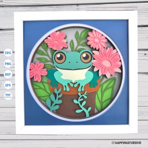 Caixa de sombra de sapo fofo em um pote svg, caixa de sombra de sapo svg, caixa de sombra de primavera svg, projetos Cricut, arquivos svg para Cricut, silhueta svg, 3d svg