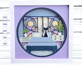 Boho Cat Bedroom shadow box svg, Mid Century Modern Shadow box svg, Projects for Cricut, Svg files for Cricut, 3d Layered svg files