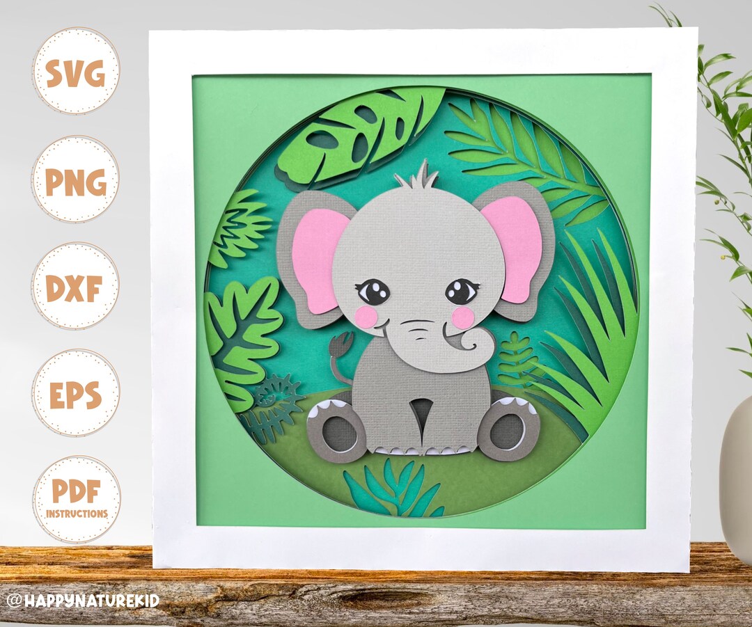 Elephant Shadow Box Svg, Shadow Box Svg, 3d Svg, Layered Svg, Elephant