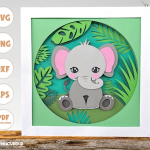 Caja de sombra de elefante svg, caja de sombra svg, 3d svg, svg en capas, elefante svg