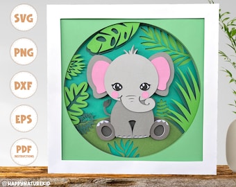 Elephant shadow box svg, shadow box svg, 3d svg, layered svg, elephant svg