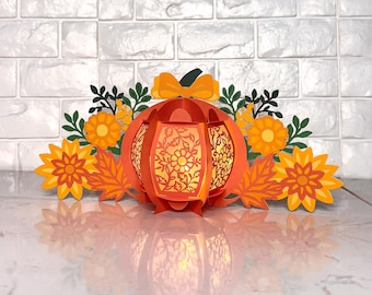 Fall Flowers Centerpiece Lantern svg, Fall Lantern, Cricut Projects, Silhouette Projects, Svg files for Cricut, Fall Pumpkin Lantern