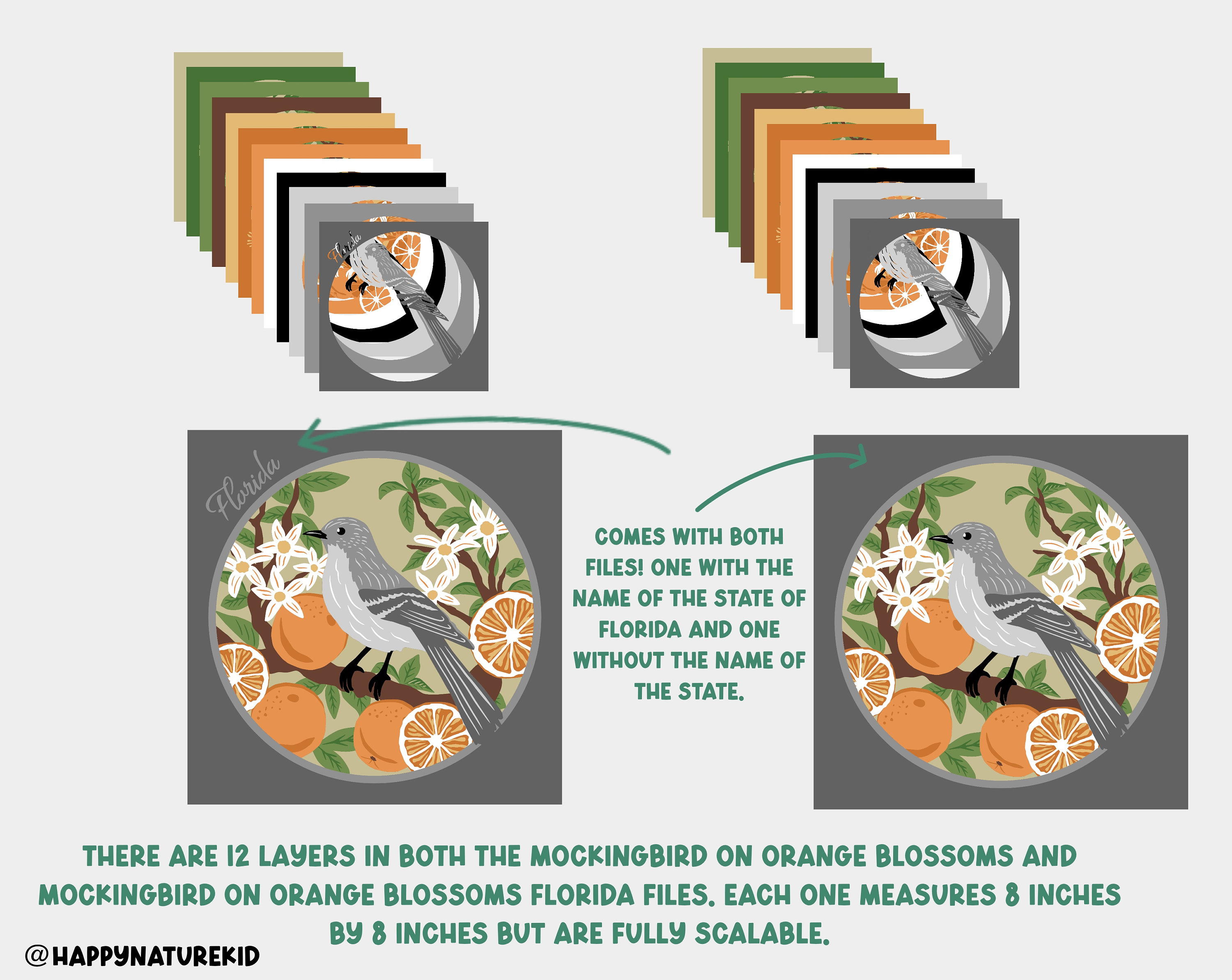 3d Mockingbird Shadow Box Svg, Orange Blossom Svg, 3d Layered Svg, Bird ...