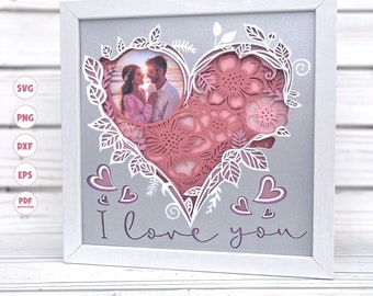 Heart shadow box svg, Custom Photo shadow box, I love you svg, 3d Layered svg, Svg Files for Cricut, 3d svg, Cardstock svg