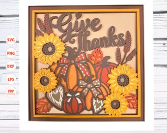 Give Thanks Pumpkins shadow box svg, Fall shadow box svg, Cricut projects, silhouette svg, light box, Cricut svg, 3d layered svg
