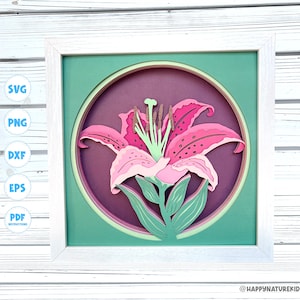 Caixa de sombra de flor de lírio 3d svg, 3d Stargazer Lily Svg, flor 3d svg, 3d svg, 3d em camadas svg, cartolina svg, arquivos Svg para Cricut