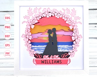 3d Sunset Wedding shadow box svg, 3d Beach Wedding svg, Custom Wedding Name svg, 3d Layered svg, 3d svg, Svg files for Cricut