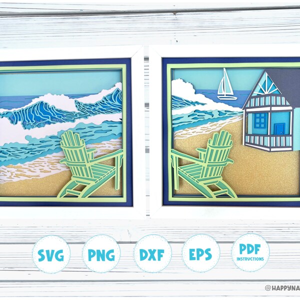 3d Beach House Shadow box svg bundle, 3d Layered svg bundle, 3d Ocean Shadow box svg bundle, Lake House Decor, 3d Layered svg, Cricut svg