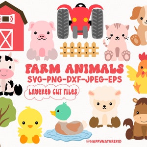 Farm animals SVG, Cow SVG, Pig svg, Chicken svg, cat svg, tractor svg, horse svg, dog svg, Layered cut file, Cricut svg