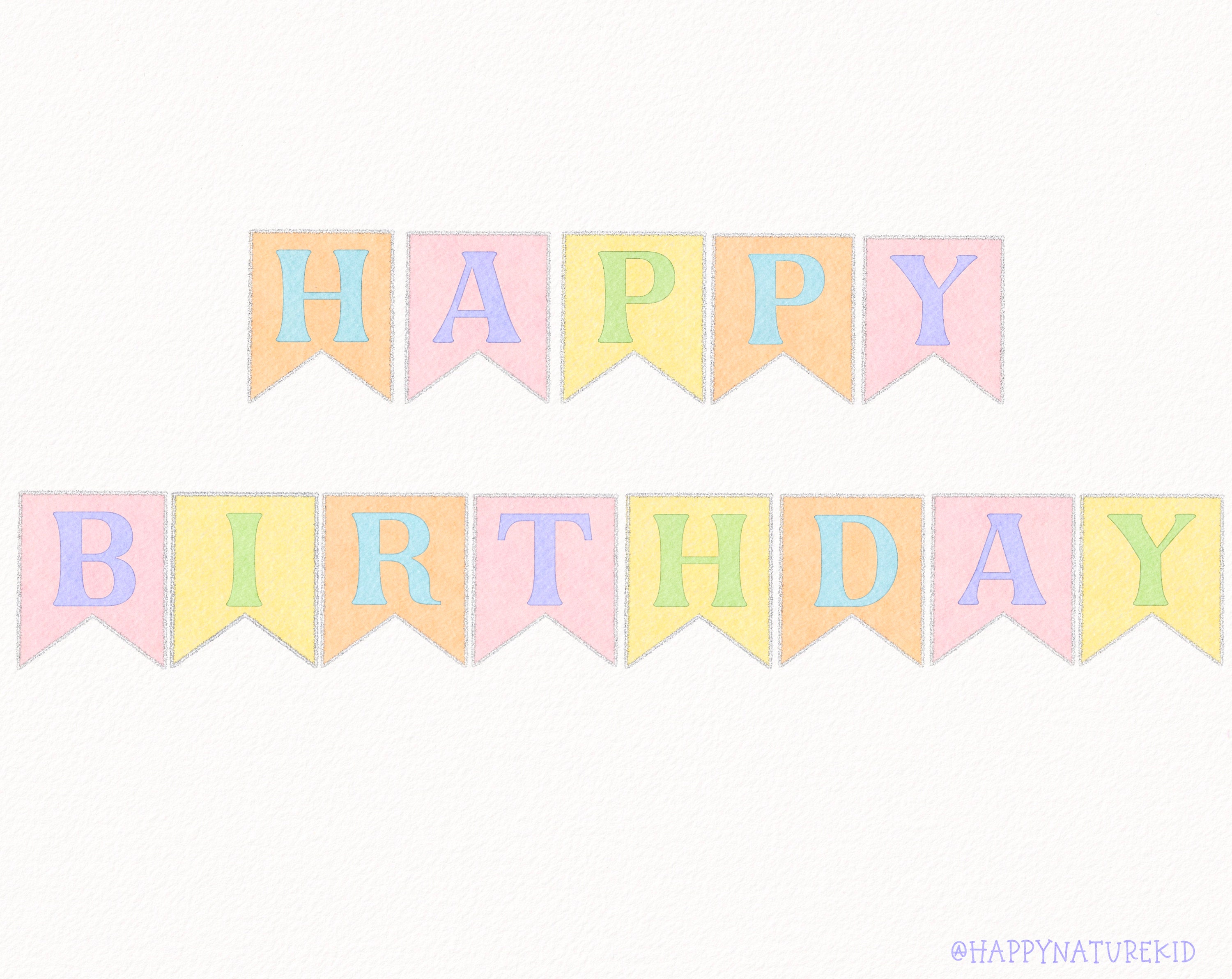 Pastel Happy Birthday Banner - Folksy