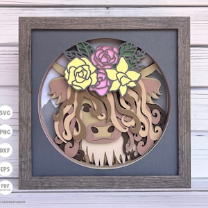 Cow Shadow Box svg, Shadow Box svg, Highland Cow svg, Cow svg, 3d svg, Cricut svg