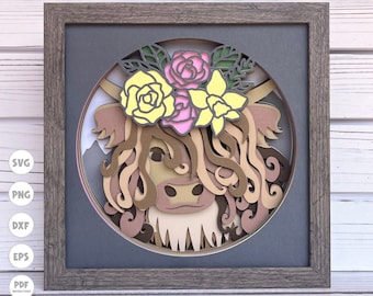 Cow Shadow Box svg, Shadow Box svg, Highland Cow svg, Cow svg, 3d svg, Cricut svg