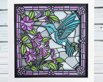 Hummingbird Stained Glass shadow box svg, Bird shadow box svg, Cricut Projects, 3d Layered svg, Svg files for Cricut, 3d svg, Flower svg