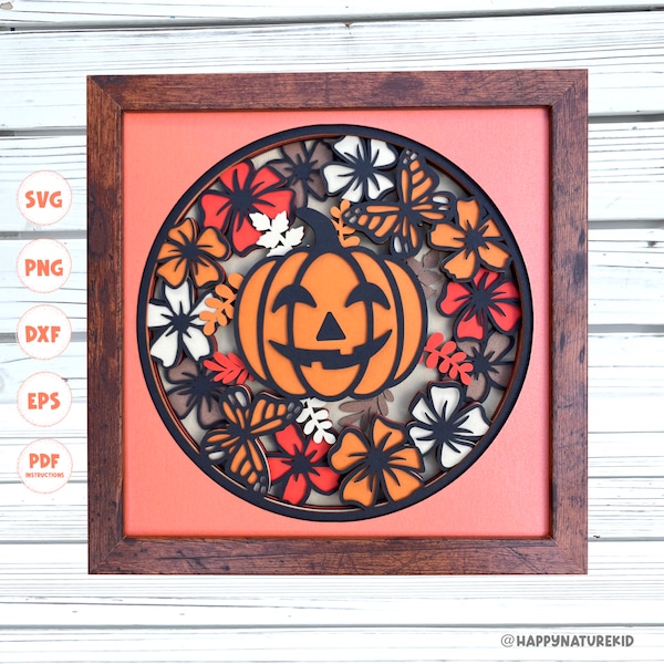 3d Jack O Lantern Shadow Box svg, Halloween shadow box svg, 3d layered svg, Pumpkin svg, Fall shadow box, Svg files for Cricut, 3d svg