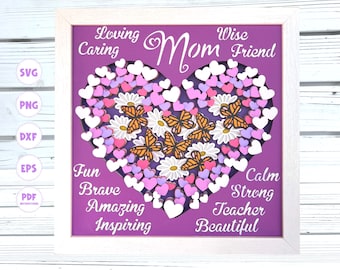 3d Caja de sombras del Día de la Madre Mariposa Corazón svg, 3d Día de la Madre svg, 3d Caja de sombras del Día de la Madre svg, 3d Layered svg, Archivos Svg para Cricut