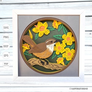 3d Carolina Wren shadow box svg, Bird shadow box svg, Wren svg, 3d Layered svg, Cricut Projects, Svg files for Cricut, 3d svg, Cardstock svg