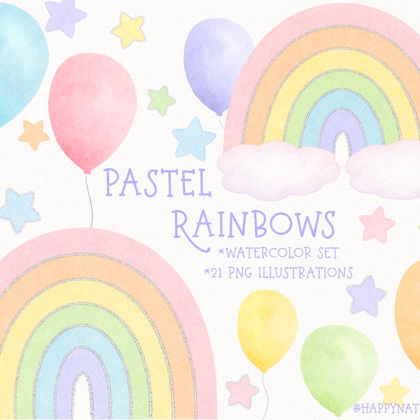 Pastel Rainbow Clipart, Pastel Rainbow png, Watercolor Rainbow Clipart, Rainbow Wall decal, Digital Download