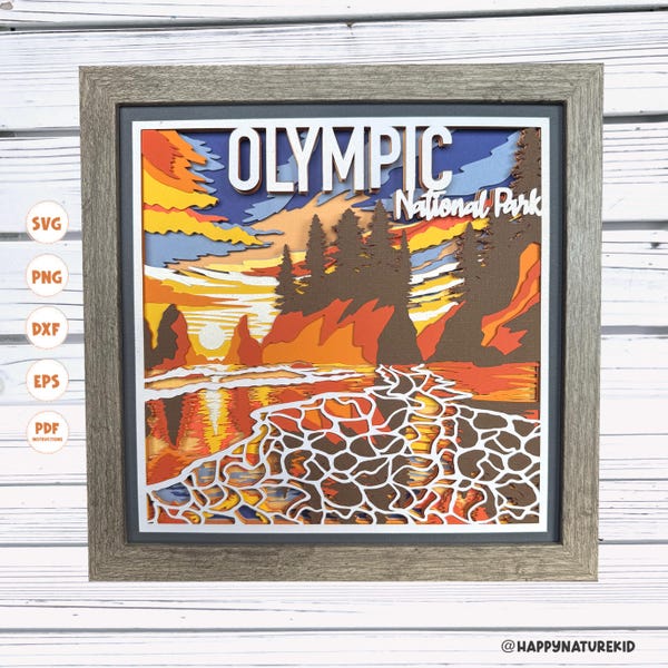 Olympic National Park shadow box svg, Sunset shadow box svg, Cricut svg, 3d Layered svg, Cricut Projects, Silhouette svg, Light Box, 3d svg