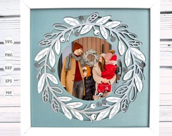 Picture Wreath shadow box svg, Custom Picture shadow box svg, Personalized shadow box svg, Christmas shadow box svg, Cricut projects, 3d svg