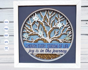 Caja de sombras de árbol de invierno svg, caja de sombras de invierno svg, caja de sombras nevada svg, proyectos de Cricut, svg 3d, svg de silueta, svg 3d en capas