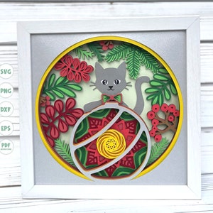 Christmas Cat Shadow box svg, Shadow Box svg, Christmas Shadow Box, Shadow Box, Svg files for Cricut, Christmas svg, Cat svg, Layered svg