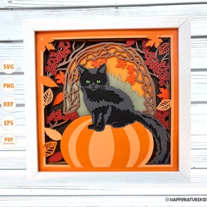 3d Fall Cat Scene shadow box svg, 3d Fall Shadow box svg, 3d Layered svg, 3d Pumpkin svg, Card stock svg, Svg files for Cricut, Fall Decor