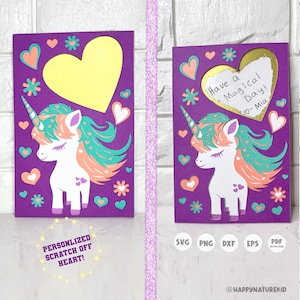 Biglietto di San Valentino Unicorno SVG, Biglietto di San Valentino personalizzato, Biglietto di San Valentino da grattare, Biglietto di San Valentino di classe, File Svg per Cricut