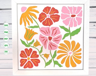 Boho Abstract Flower Arrangement shadow box svg, Flower shadow box svg, Cricut Projects, Svg files for Cricut, silhouette svg, Cricut svg