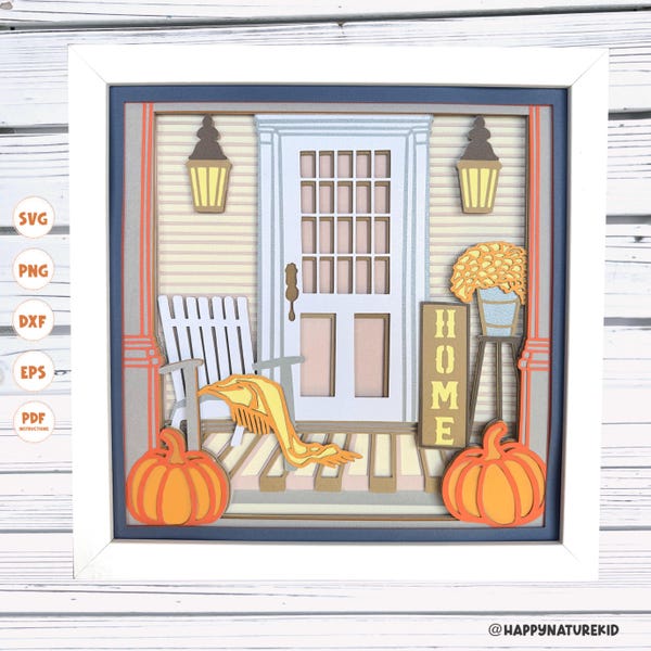 Fall Porch Shadow box svg, Fall Cozy Porch shadow box svg, Cricut svg, Light Box, Svg files for Cricut, silhouette svg, Cricut projects