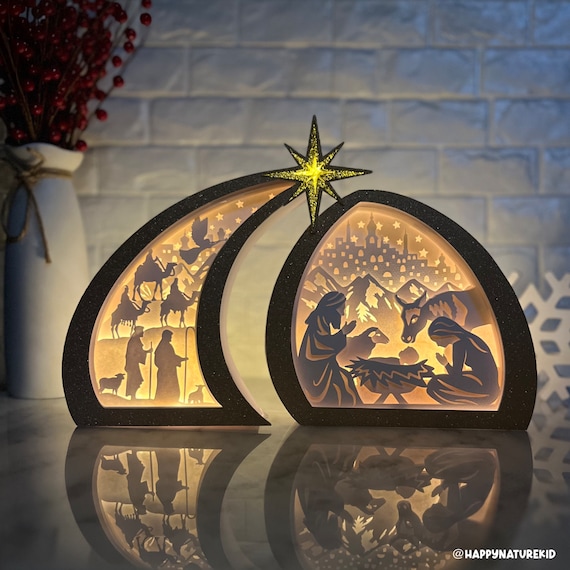 Nativity scene shadow box svg bundle, Nativity shadow box svg, Lantern  svg, Nativity Light box svg, 3d layered svg, Svg files for Cricut
