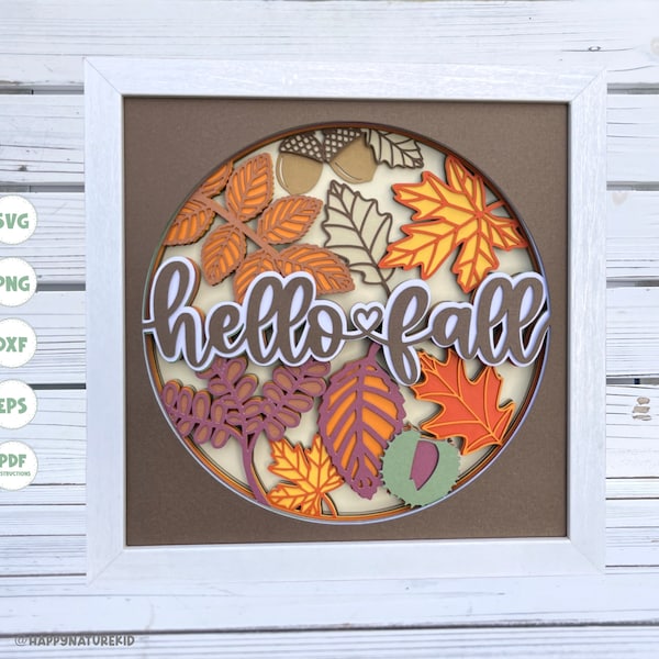 Hello Fall svg, Hello Fall shadow box svg, Fall shadow box svg, Shadow box svg, Cricut svg