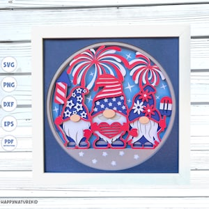 3d Patriotic Gnomes shadow box svg, 3d Fourth of July Gnomes svg, 4th of July svg, 3d shadow box svg, 3d mandala svg, Cricut svg