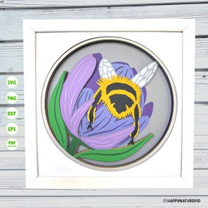 Svg de boîte d'ombre d'abeille de sommeil dans une fleur, svg de boîte d'ombre d'abeille, projets de Cricut, svg de silhouette, fichiers svg pour Cricut, svg de boîte d'ombre de fleur