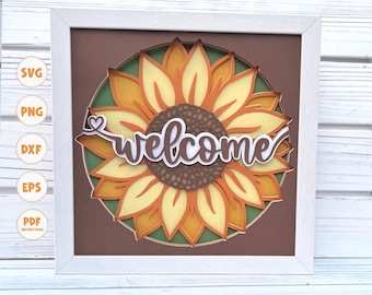 Sunflower Shadow Box svg, Welcome Shadow Box svg, Shadow Box svg, Sunflower svg, Welcome svg, Welcome sign