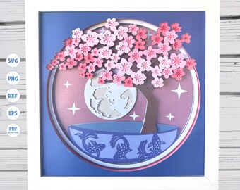 Blossom Tree shadow box svg, Japanese shadow box svg, Cricut svg, Svg files for Cricut, silhouette svg, Cricut projects, Spring shadow box