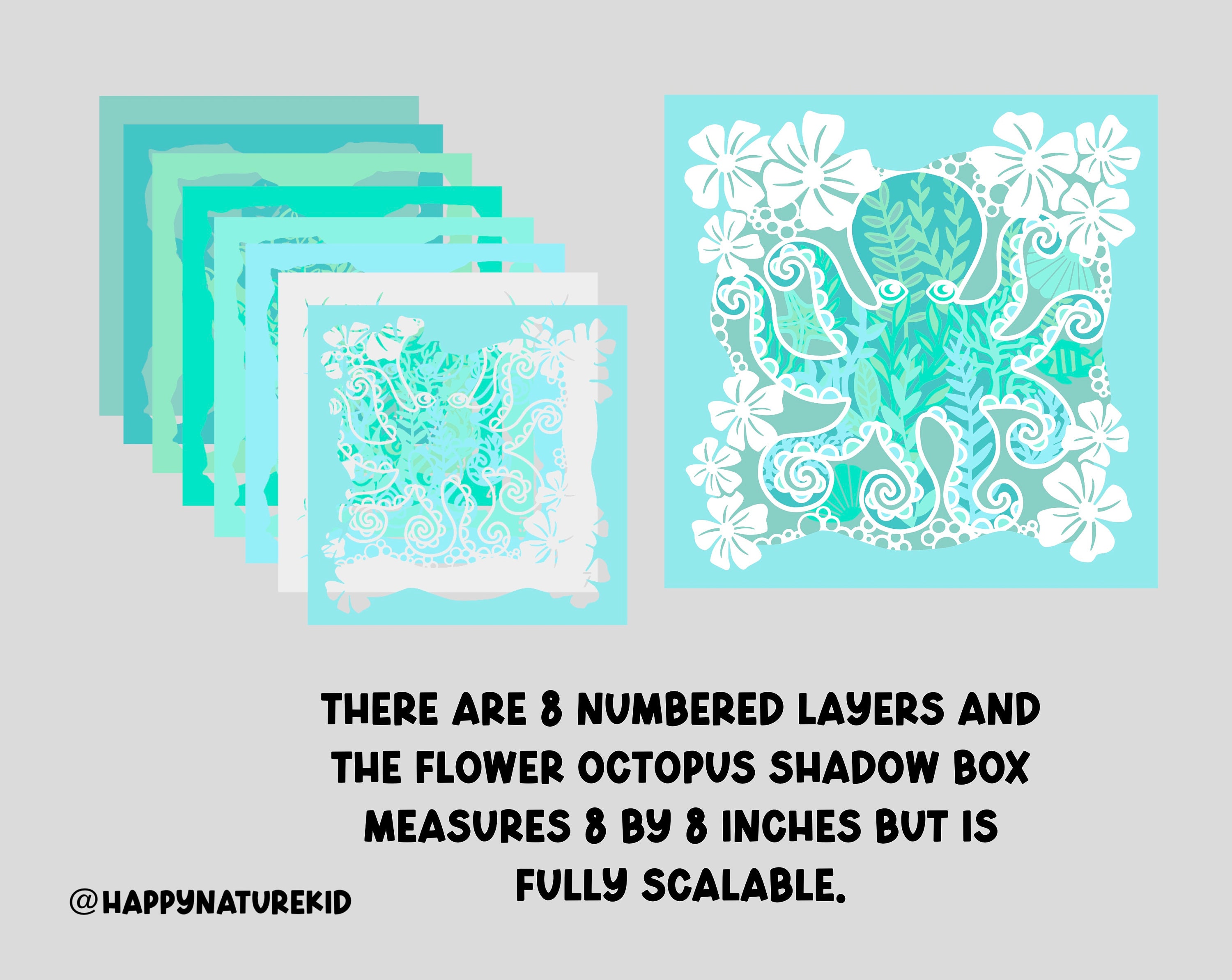 Flower Octopus Shadow Box Svg, 3d Octopus Svg, Ocean Shadow Box Svg, 3d ...